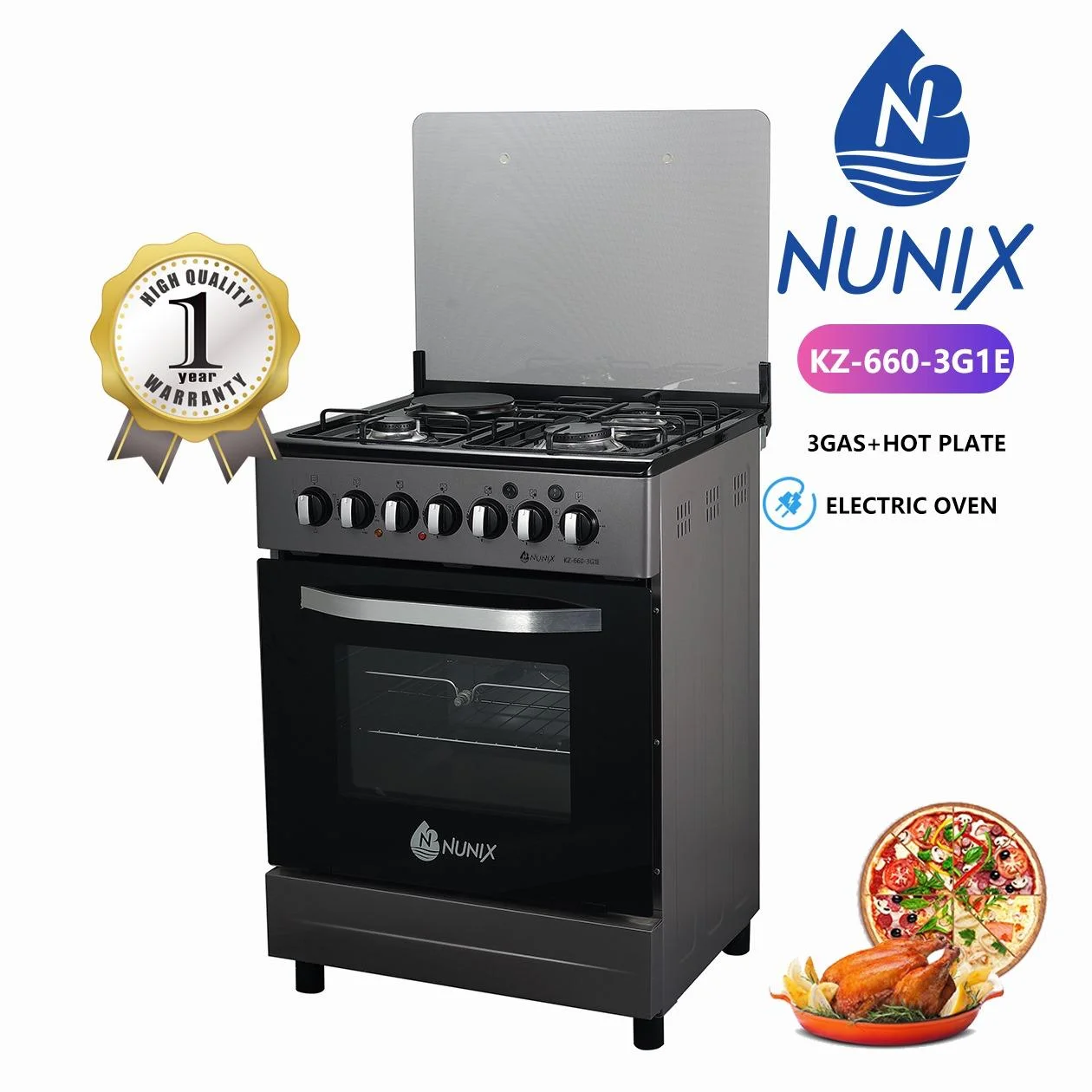 Nunix Standing Cooker 3G+1E 60x60cm KZ-660 copy Nunix Standing Cooker 3G+1E 60x60cm KZ-660 - Image 1